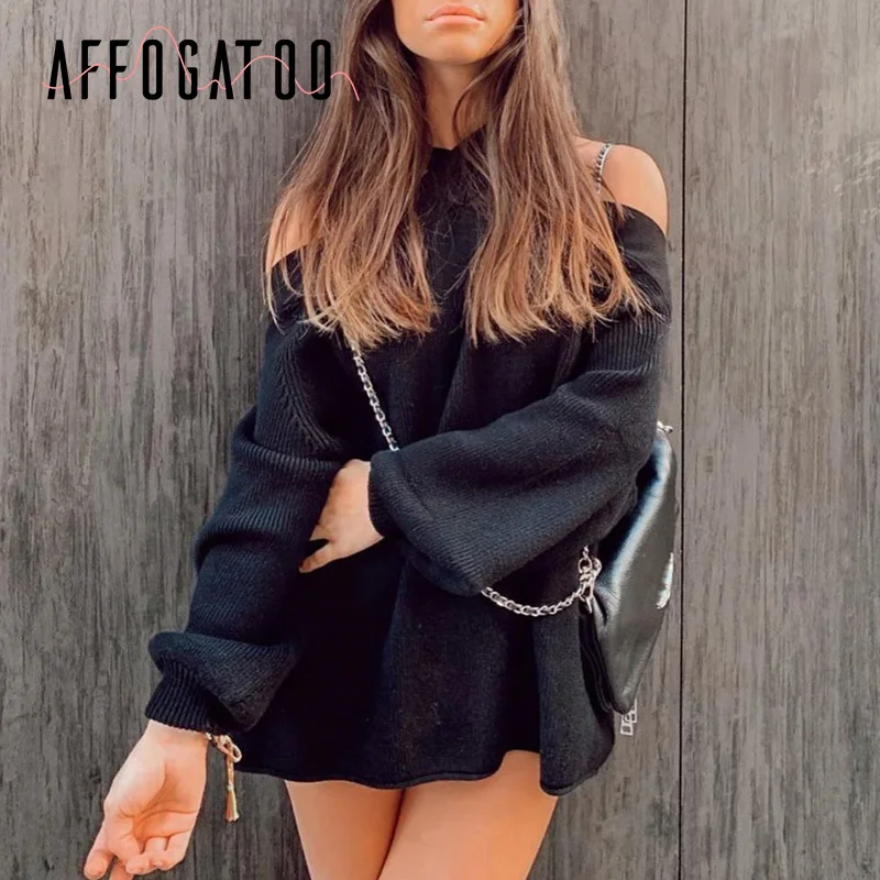 Afogatoo сексуальный Холтер с открытыми плечами вязаный белый свитер Женский