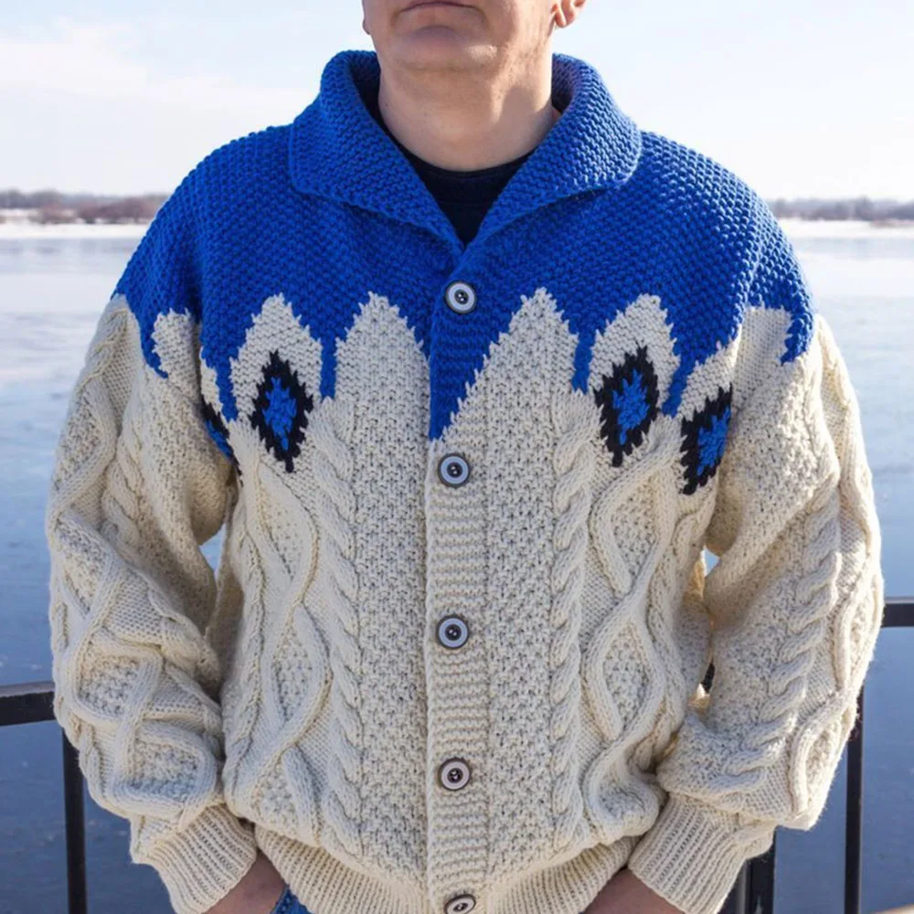 

Men Fashion Knit Cardigan Loose Outwear Stitching Breasted Single Casual Male Coat Winter Fall