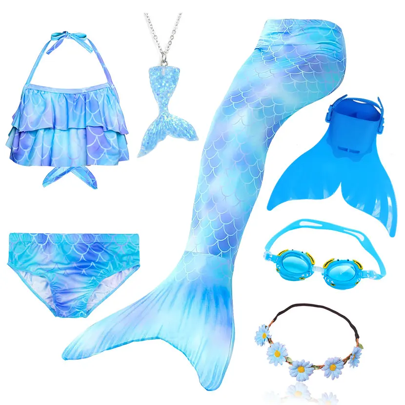 Kids Swimming Mermaid Tail Bikini Set can add with Monofin Flipper Ariel Costumes Cosplay Swimsuit Bathing Suit for Girls - Цвет: Package 1