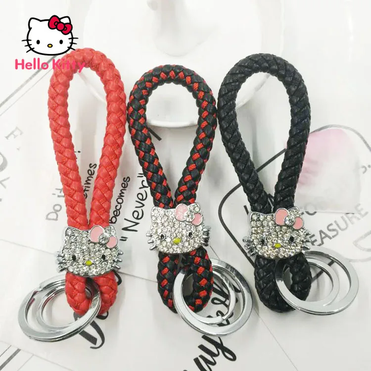 

Hello Kitty Diamond Car Keychain PU Leather Car Keychain Pendant Girl Bag Decoration Pendant