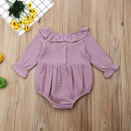 Однотонный комбинезон с длинными рукавами для маленьких девочек | Мать и ребенок