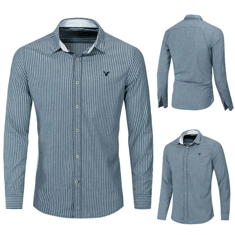 

Mens Formal Striped Long Sleeve Button Up Shirts Casual Party Tunic Blouse Tops