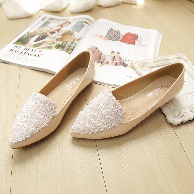 Модные женские туфли с блестками обувь на плоской подошве Лоферы без застежки