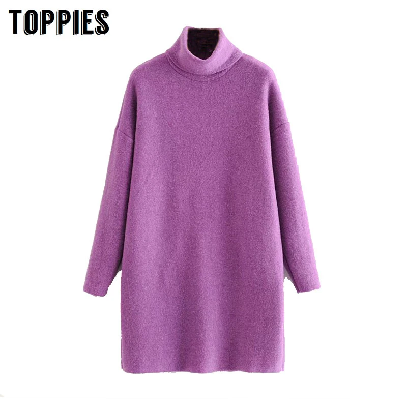 Женское платье свитер с высоким воротником мягкое теплое однотонное фиолетового