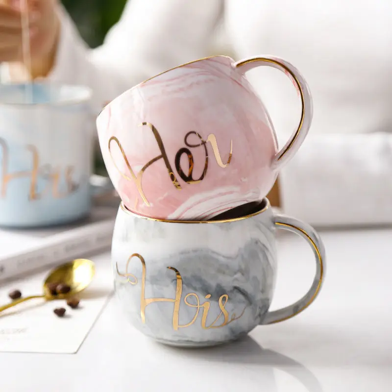 Креативная мраморная керамическая чашка для пары на чашке с золотой боковой