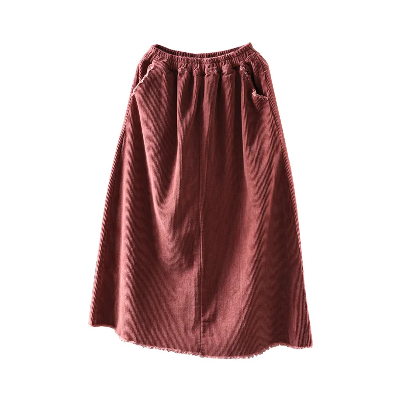Autumn Winter Skirt Retro Women Loose Casual 2019 New Elastic Waist pocket Solid color Mori girl Vintage Female | Женская одежда