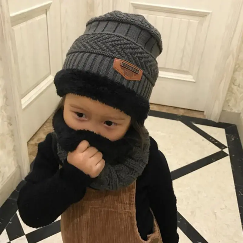 Conjunto de bufanda y sombrero para niños y niñas, gorro de lana grueso para mantener el calor, conjunto de gorro y chal de invierno, 2 años