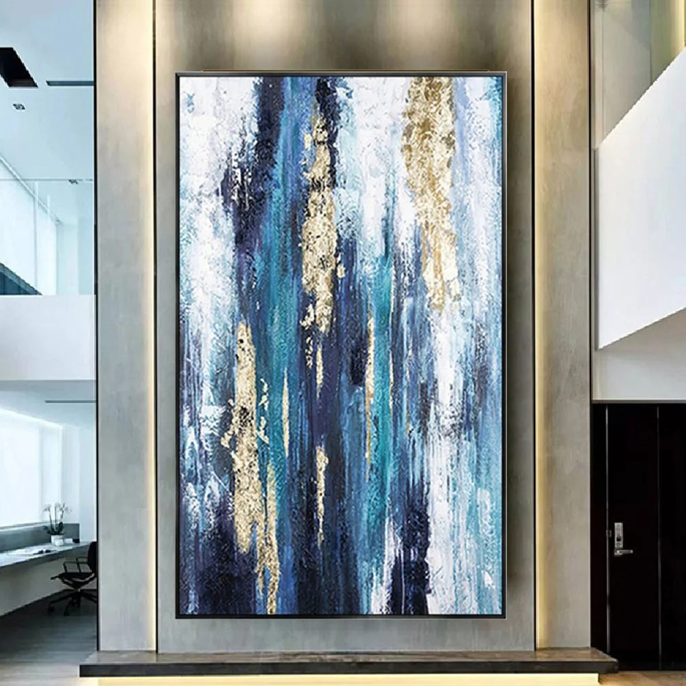 

Modern wall Art gold Oil Painting 100% Hand Painted Abstract wall Painting blue Acrylic Texture For Living Room Home Decor wall