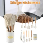 Набор кухонной утвари NOV99, антипригарный силиконовый шпатель с держателем и деревянной ручкой, для готовки выпечки, NOV99