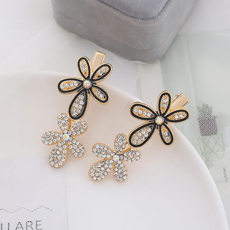 

lack dripping oil double flower rhinestone hairpin one word hairpin subnet celebrity side clip temperament girl bangs clip