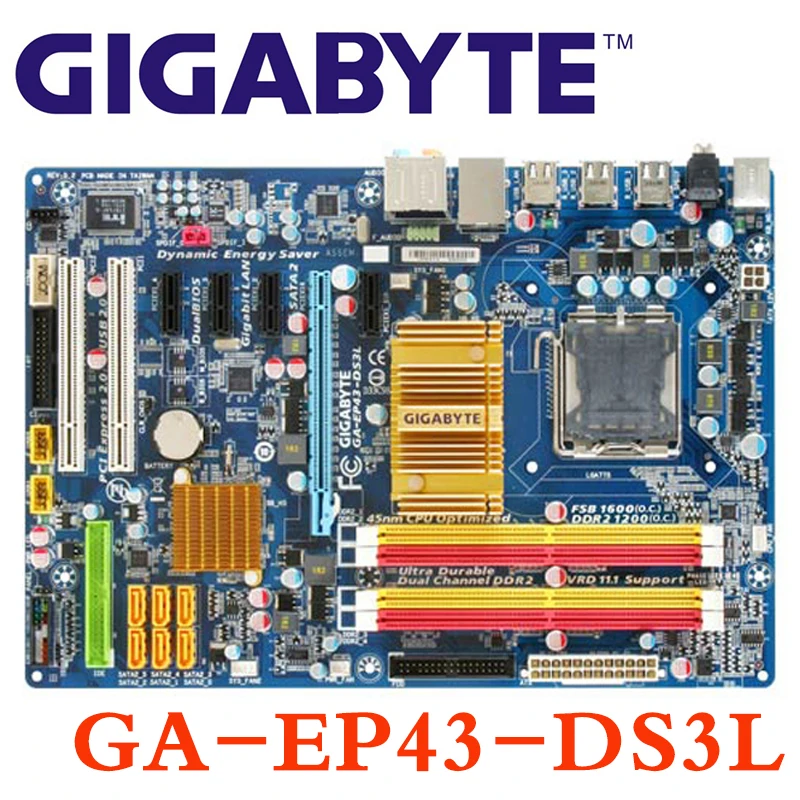 

Материнская плата LGA 775, для Intel DDR2, гигабайт, GA-EP43-DS3L, 100% оригинальная, 16 ГБ, EP43-DS3L, P43, б/у