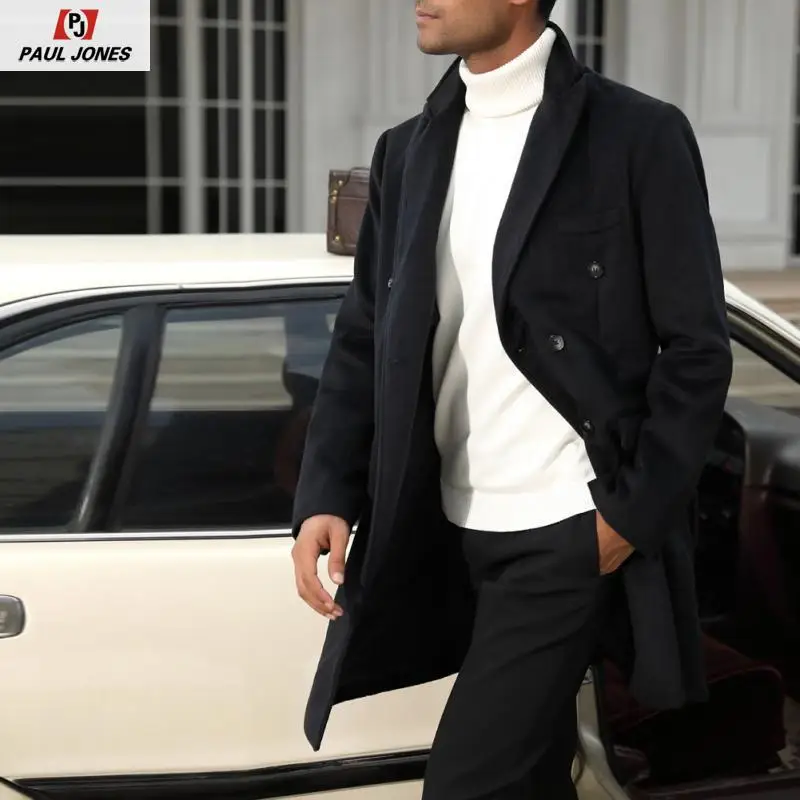 Мужские шерстяные двубортные пальто PAUL JONES Тренч с отворотами стильные зимние