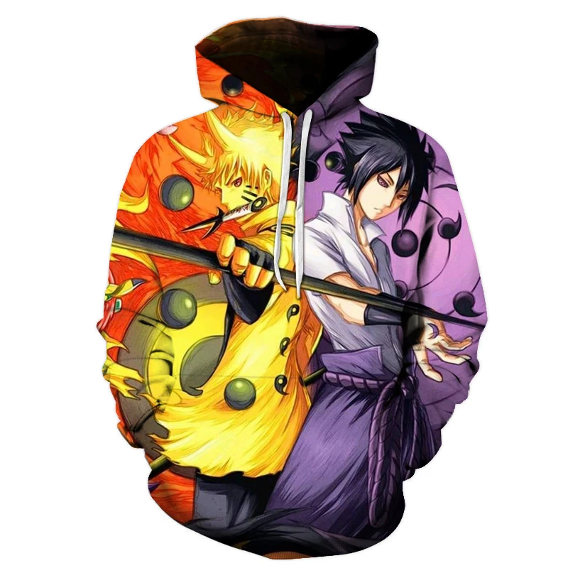 

Cartoon Anime Men's 3D Printing Pattern Red and Blue Stitching Hooded Sweater Fashion Creative Hoodie Autumn and Winter Tops