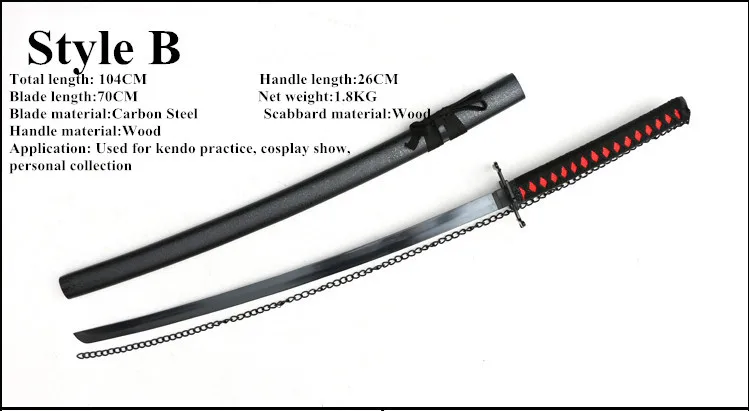 Style B 104 см для Bleach Аниме Kurosaki Ichigo меч черное Настоящее стальное лезвие Оружие Zangetsu декоративные косплей реквизит острые Вечерние - Цвет: Style B