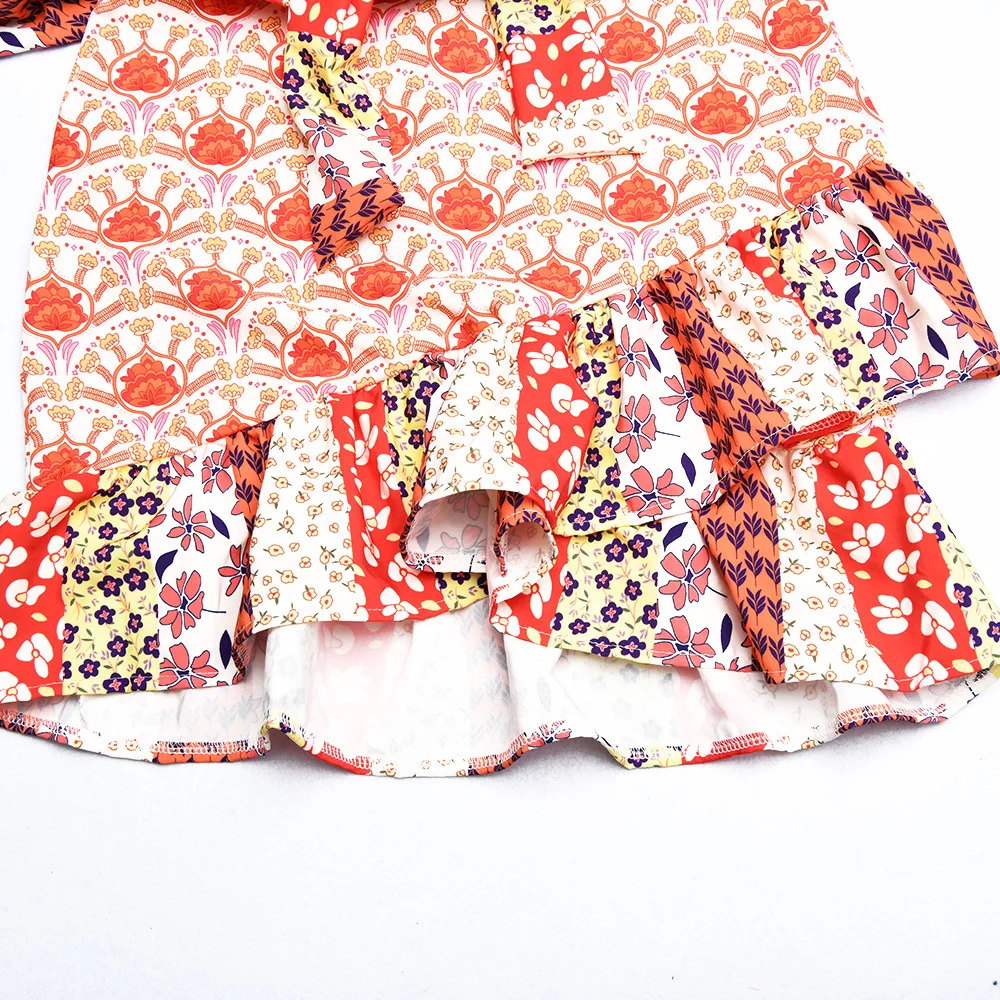 

Vintage Floral Print Dress Autumn Winter Women Lantern Sleeve Ruffles Dresses Elegant Sashes Christmas Clothing Vestidos 2020