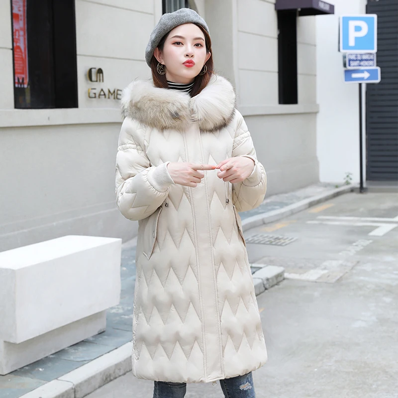 2021 зимняя женская длинная куртка Женская парка с капюшоном и меховым воротником