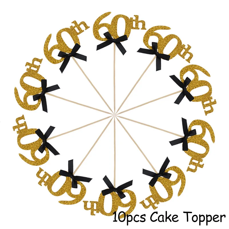 10pcs Cake Topper 30 конфетти шарики ко дню рождения 40 50 60 лет День рождения украшение номер 30 взрослый золотой черный воздушный шар для вечеринки на день рождения - Цвет: 10pcs Cake Topper