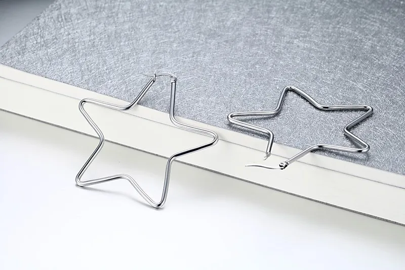 

FXM arrival fashion jewelry birthday gift gold color with stone big 56mm star shape Simple titanium steel earring