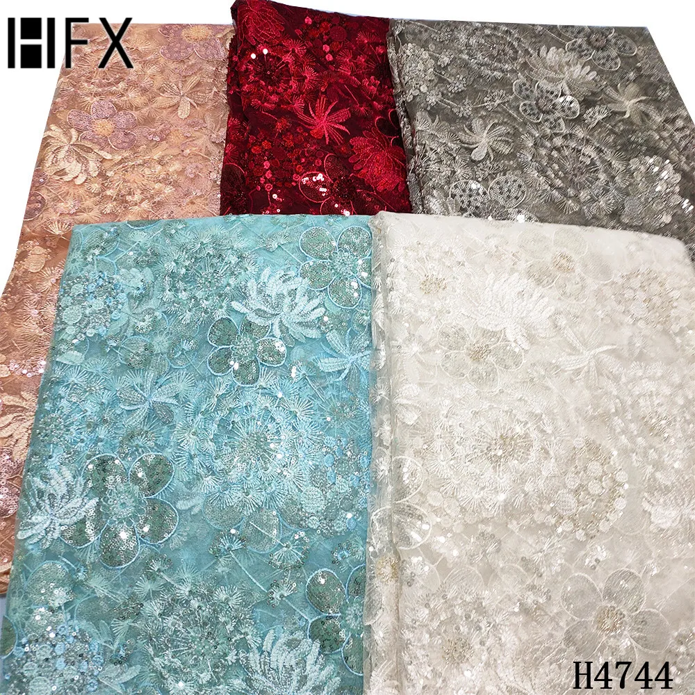 

HFX French Net Tulle Lace Fabric Mint Green 2021 High Quality Nigerian Sequins Lace Fabric Mesh Lace Fabric For Wedding F4744