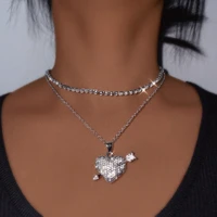 iced out crystal heart pendant tennis choker necklace for women full rhinestones paved heartbreak necklaces chain hiphop jewelry
