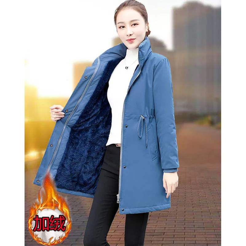 

Down Padded Jacket Female Winter New Woman Parkas Thick Warm Overcoat Waist Mid-length Cotton Coat Plus Velvet Windbreaker 4XL98