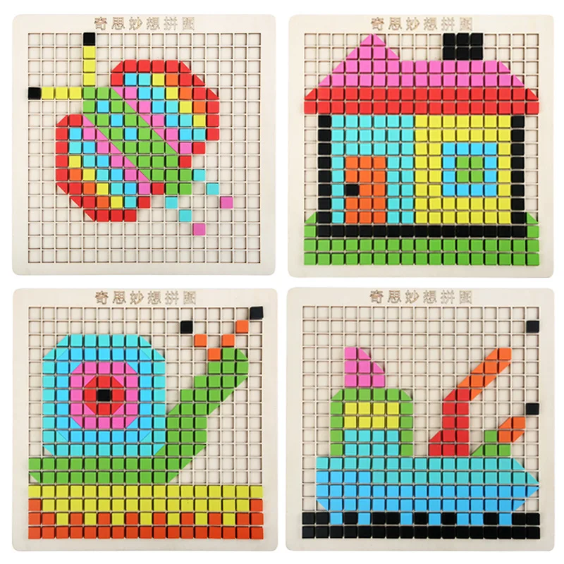 

Wooden Kids Montessori Early Childhood Toys Preschool Kindergarten Children's Pixel Puzzle Game Chess Boy Girl Educational Toys