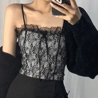 sexy black lace patchwork spaghetti strap top e girl slim fit crop camis backless tops y2k fashion women summer clothing