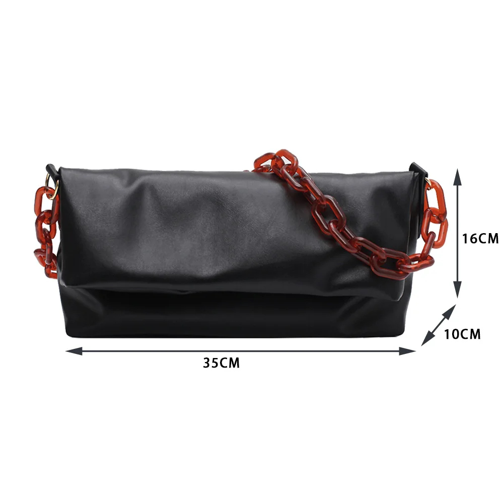 

Fashion Women Shoulder Bag PU Leather Solid Color Messenger Bags Female Autumn Chain Clutch Handbag Street Shopping Tote 2021