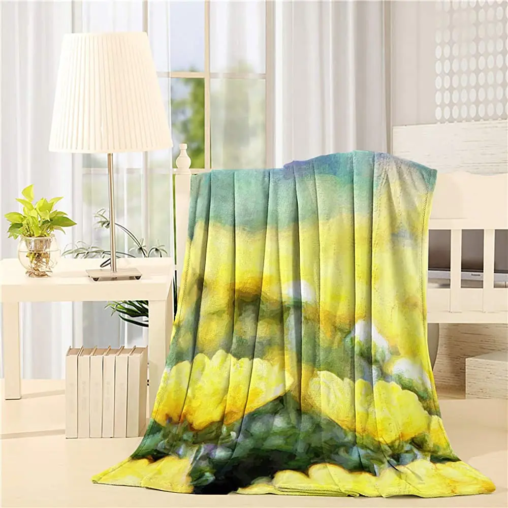 

Фланелевое Одеяло для кровати, весеннее дышащее одеяло для кровати с рисунком Желтых Цветов и зеленых листьев, мягкое покрывало