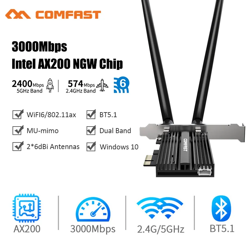 3000mbps dual band 2 4gbps wifi 6 ax200 gigabit network card pcie wi fi bluetooth 5 1wireless adapter for pc desktop windows 10 free global shipping