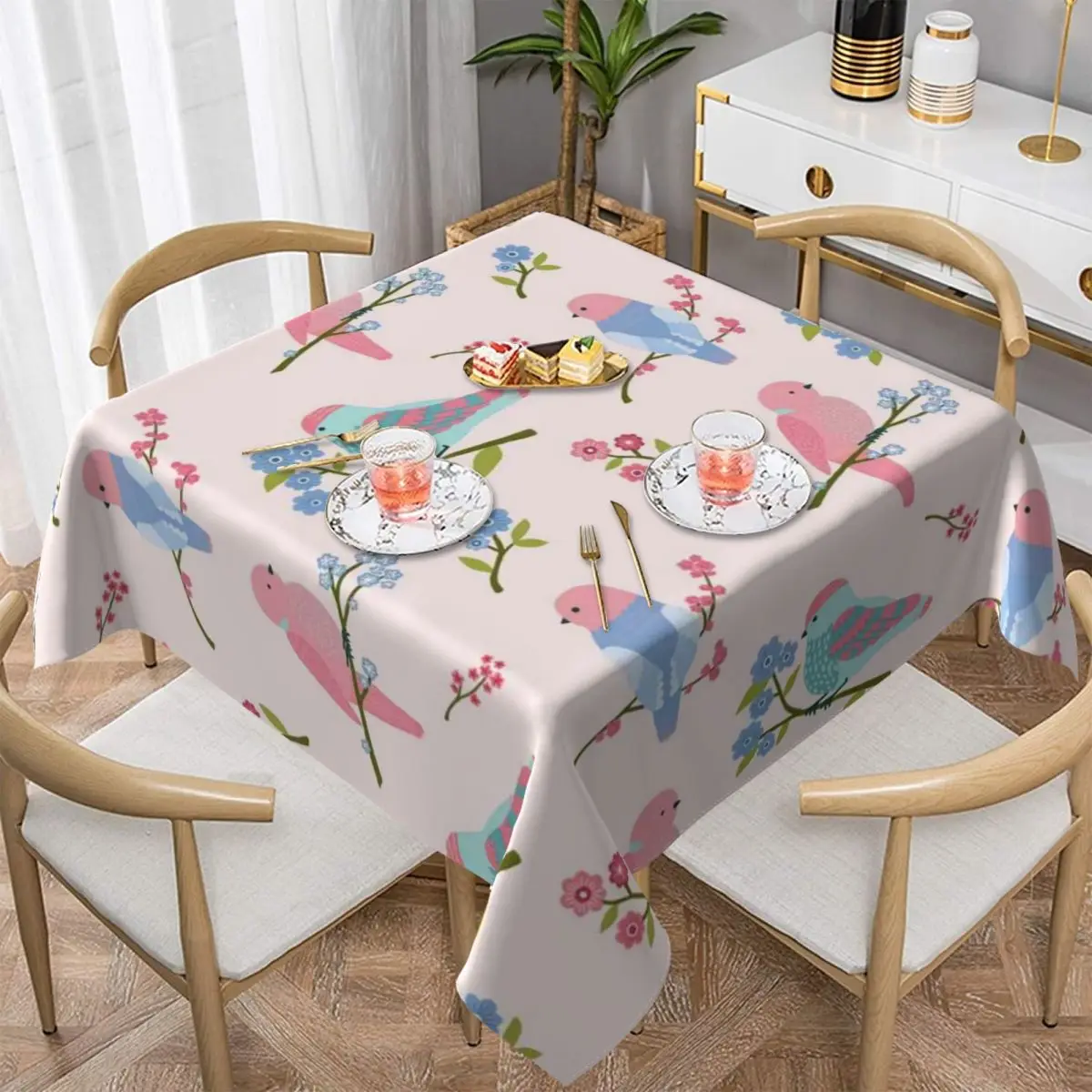 

Bird Square Tablecloth Anime Water Proof Scratch Resistant Printed Table Cloth For Hotel Dance Cover