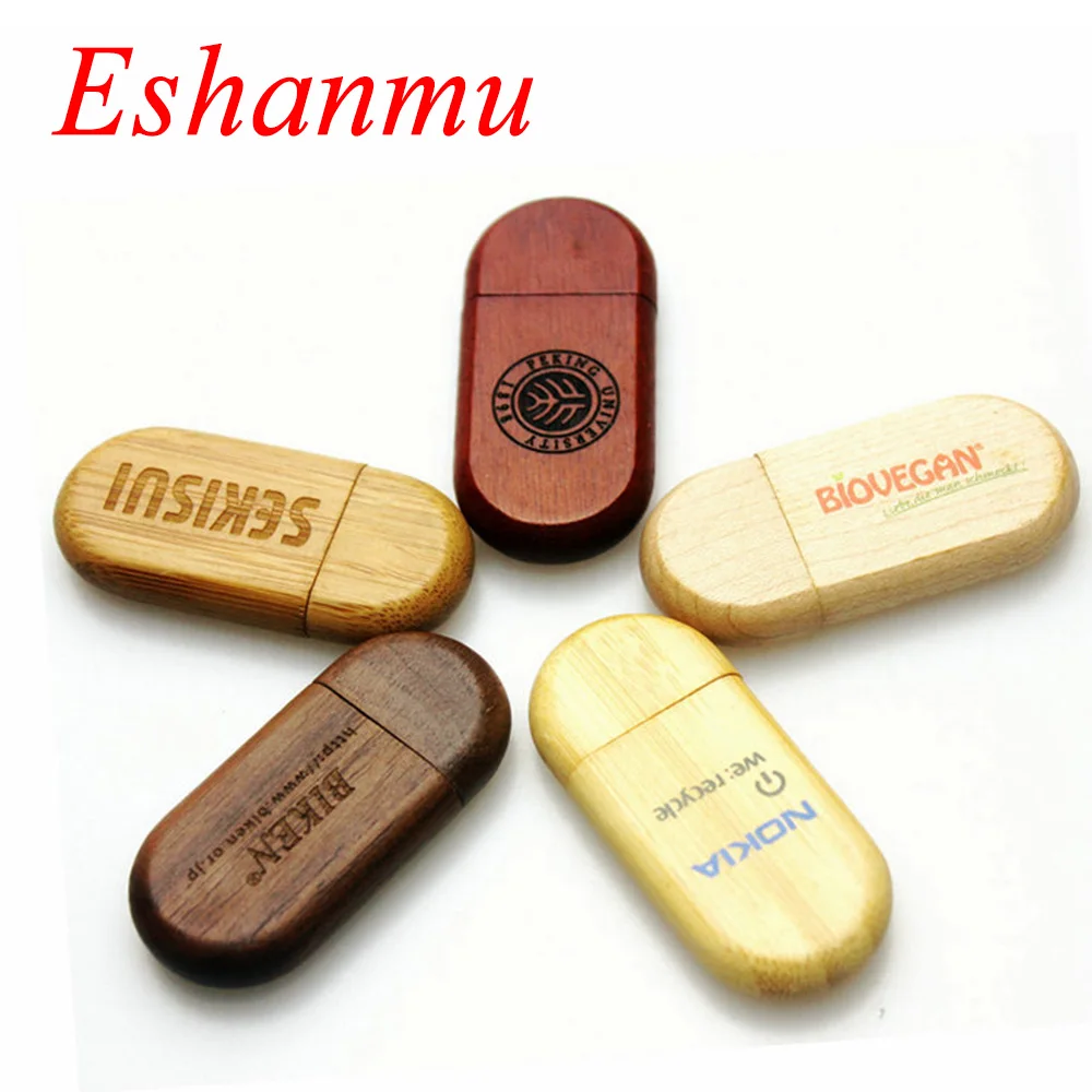 Деревянный Флешка Eshanmu Круглый 4 ГБ 8 16 32 лазерный логотип более 15 шт. Usb