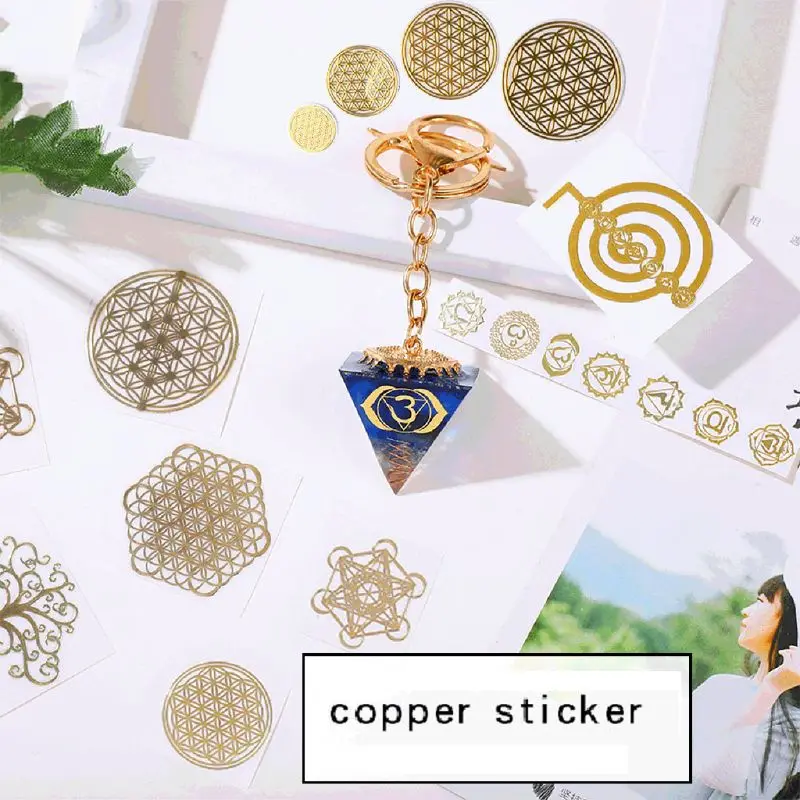

40Pcs Sacred Round Geometric Copper Orgonite Sticker Flower Life Tree DIY Energy Tower Pyramid Material Epoxy Resin Craft