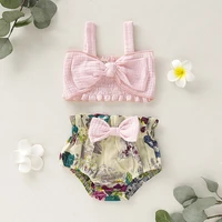 0 24m summer baby girl casual sleeveless bowknot design tops vest with floral briefs pp shorts outfits set swimsuit