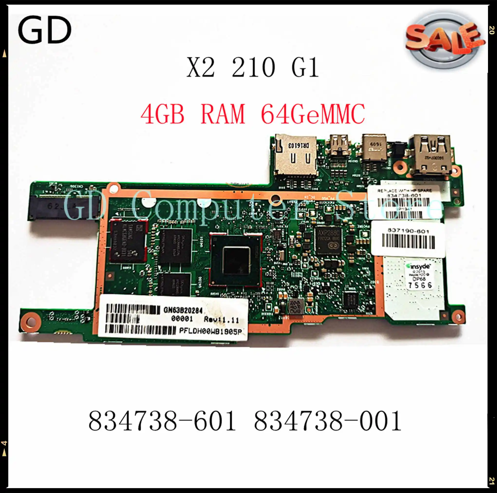 GD оригинальная материнская плата для ноутбука HP X2 210 G1 834738-601 834738-001 6050A2798201 Z8300 4 Гб