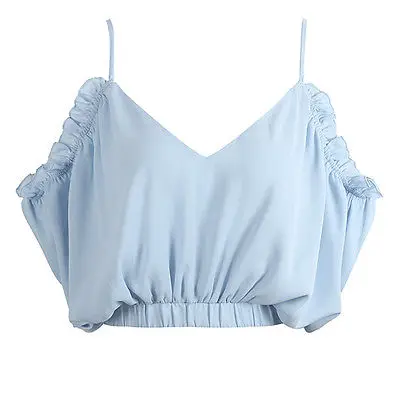 

Hot Sexy Women Off Shoulder Casual Frill Tops Ladies Chiffon Shirts Loose 2017 Summer Sleeveless Shirt Blouse
