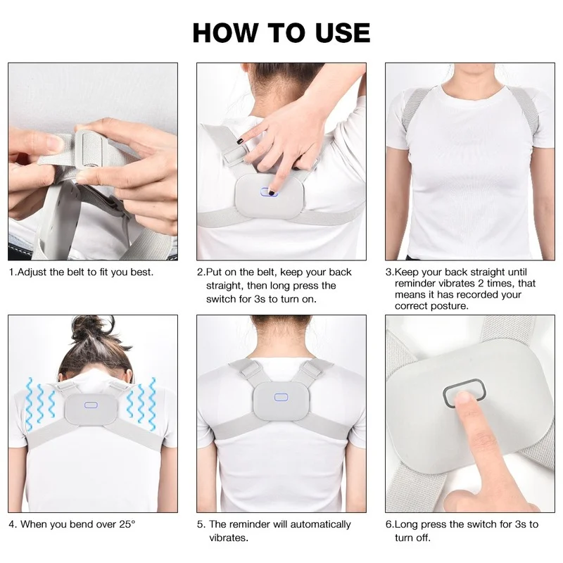 

Adjustable Smart Intelligent Posture Corrector Vibration Back Clavicle Support Trainer Pain Relief Upper Back Brace Health Care