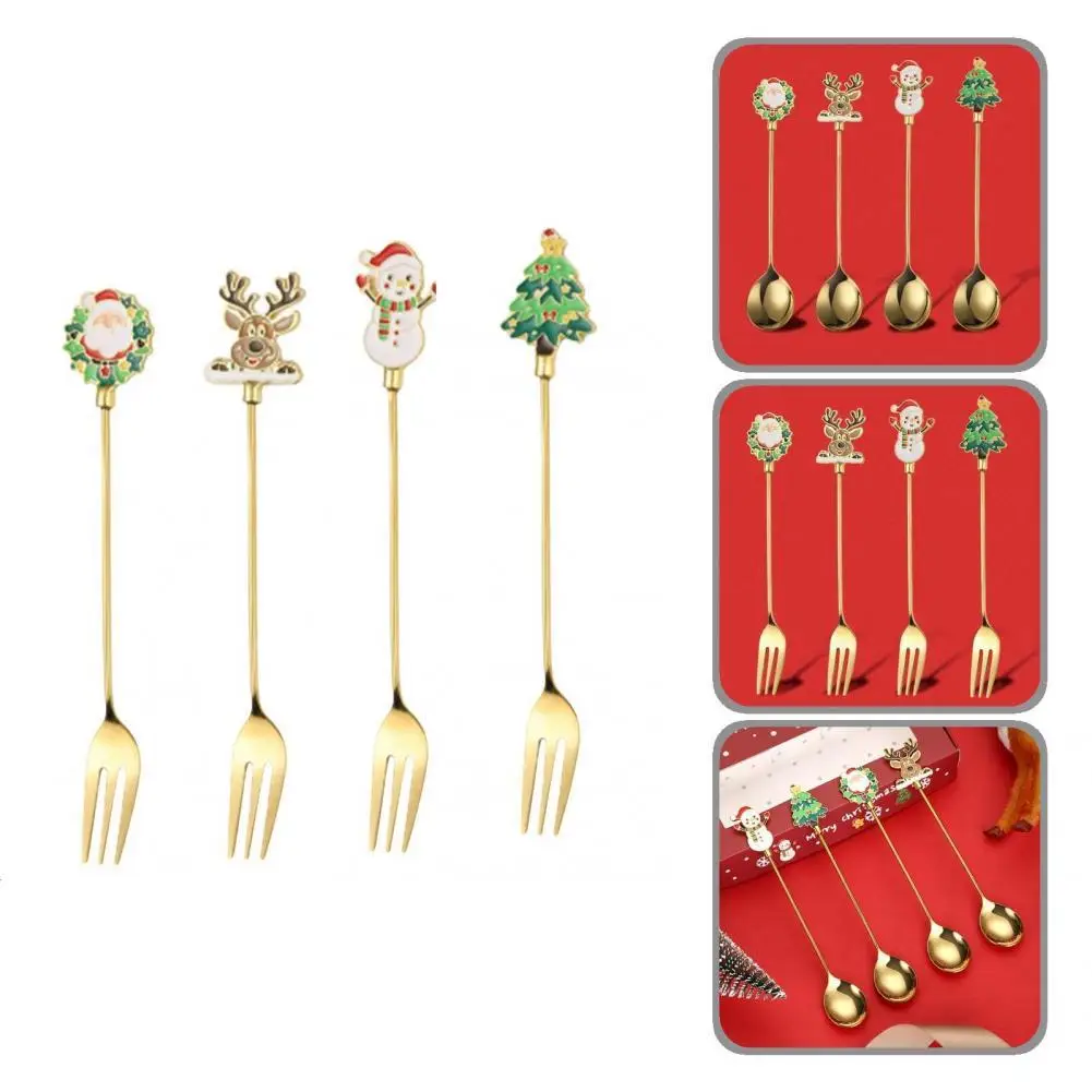 

4 Styles 4Pcs/Set Fashion Mini Espresso Soup Dessert Christmas Spoon 304 Stainless Steel Coffee Spoon Long Handle for Bar