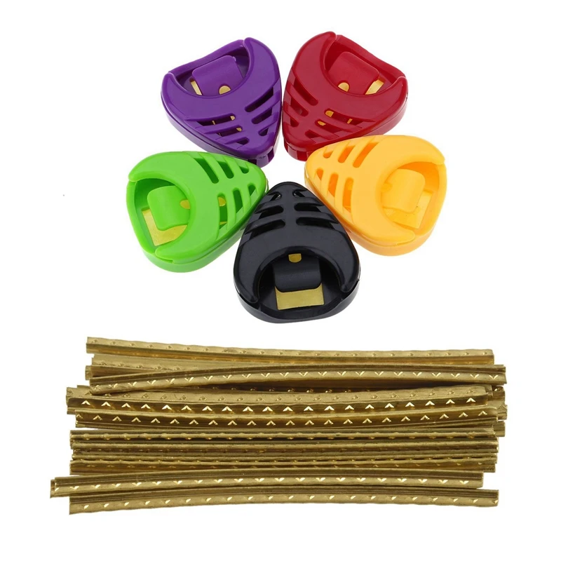 

5X Plactic в форме сердца гитарные медиаторы и 22 шт. электрических гитар Fretwire золотистого цвета латунные Лады 2,5 дюйма