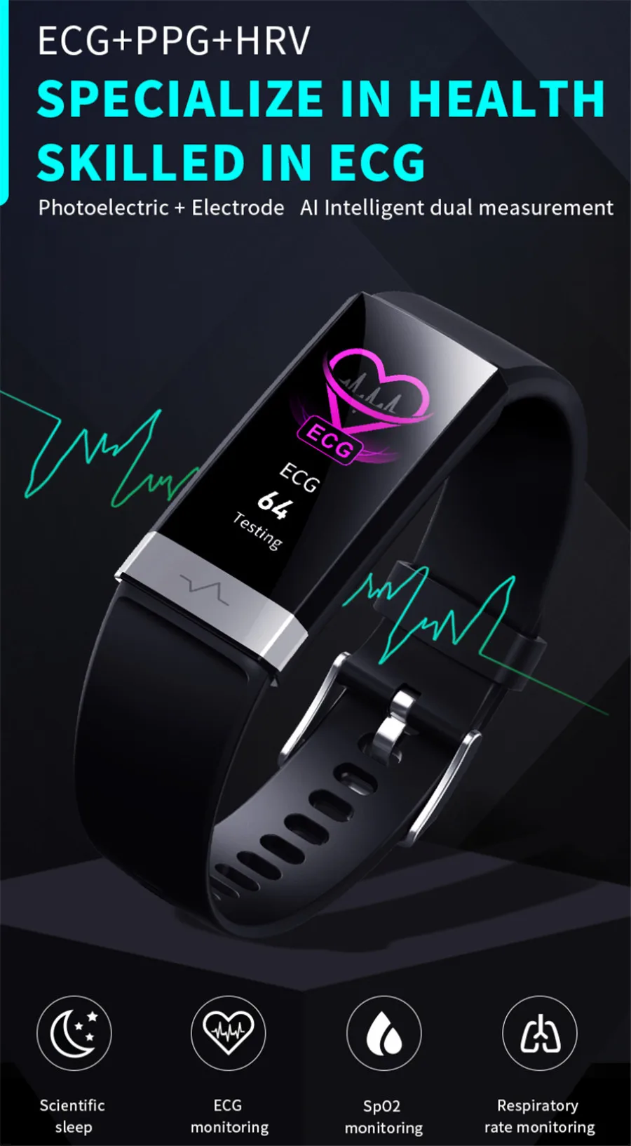 Смарт-браслет V19 ECG+ PPG+ HRV монитор сердечного ритма кровяное давление кислородный мониторящий сон Bluetooth фитнес-трекер Смарт-часы