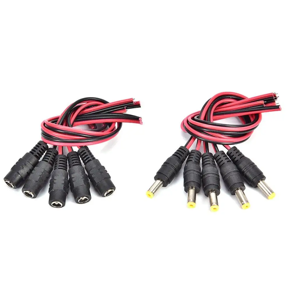 

NEW 5 Pairs/SET Durable Use 12V 5.5x2.1mm Male + Female DC Power Socket Jack Connector Cable Plug Wire Cable