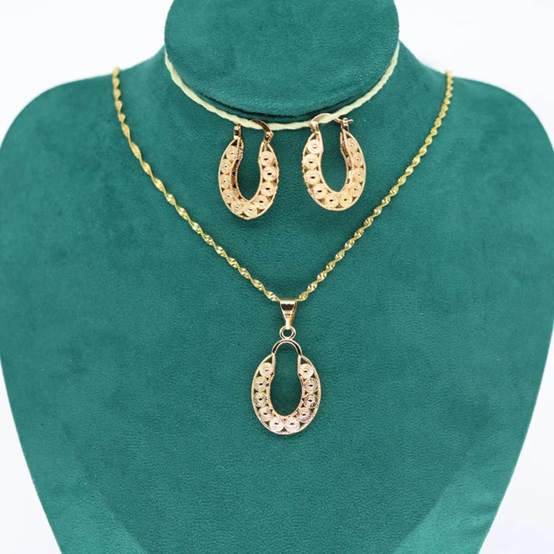 

Sudan/Nigerian Pendant and Earrings for Women/Girls Gold Color Arab Jewelry Sets Africa Ethiopian Jewellery
