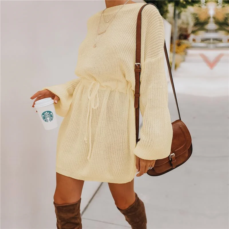

Loose Long Sleeve Women Sweater Dress Fashion Short Dress Sexy Knitted Lazy Christmas Robe Stylish Vestidos Woman Clothes Female