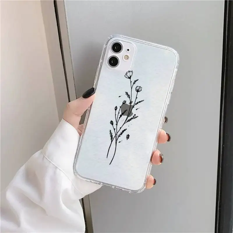 

Flower black and white simplicity Phone Case Transparent soft For iphone 5 5s 5c se 6 6s 7 8 11 12 plus mini x xs xr pro max