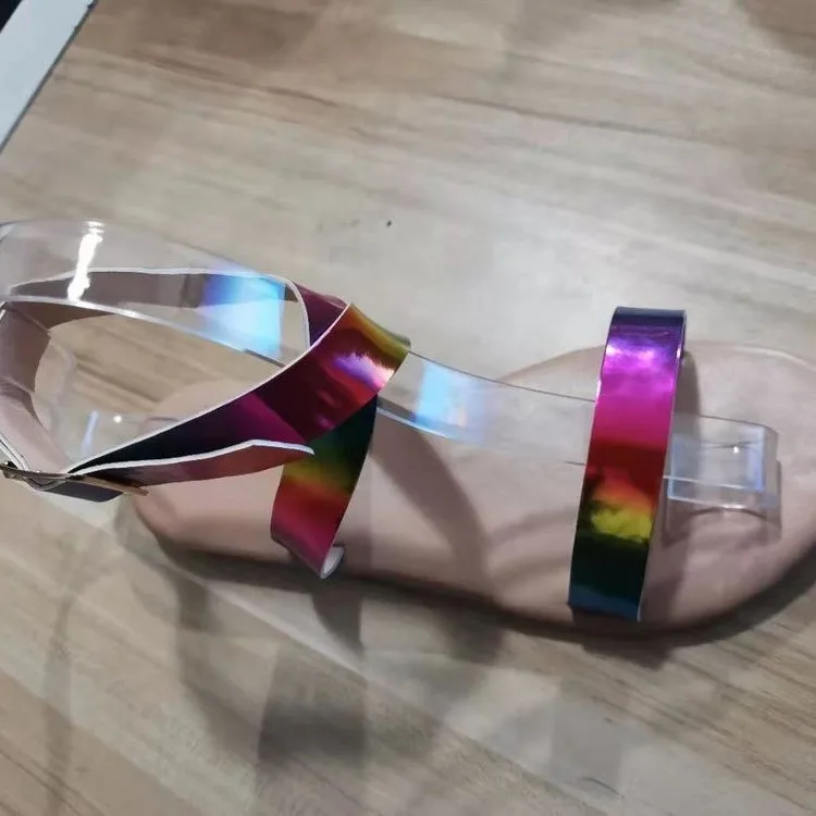 

2021 summer new women's shoes fish mouth cross color flat sandals and slippers women's beach women's sandals herringbone