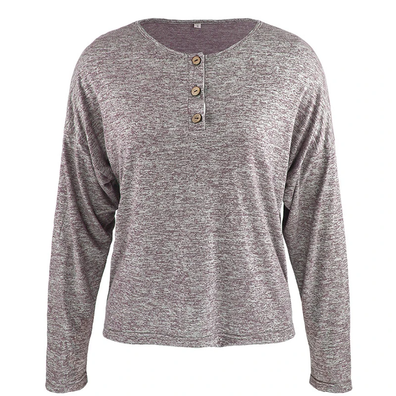 

Harajuku Women Oversized T-shirt Autumn O-neck Button Long Sleeve Solid Pure Casual Loose Female Tee Tops Streetwear SJ6808C