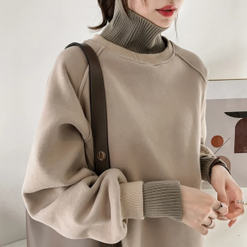Женская толстовка с высоким воротником модная повседневная Толстая кашемировая