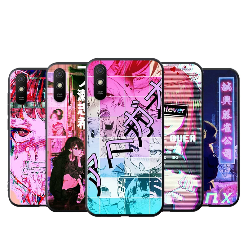 

For Xiaomi Redmi K40 Gaming K30i K30T K30S K30 Ultra K20 10X Pro 5G Black Phone Case Sad Anime Aesthetic Senpai Silicone Cover