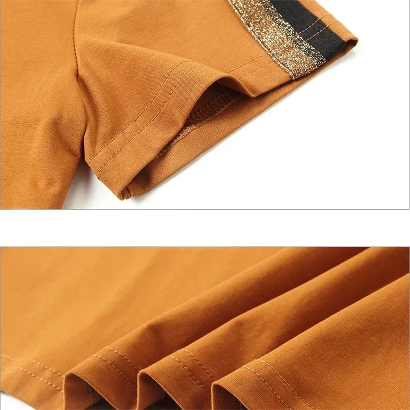 

Middle-aged mom two piece tracksuit Summer Cotton Pullover short sleeves top+black pant Casual solid loose plus size clothes