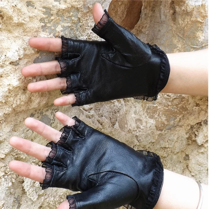 Перчатки Женские Кожаные Мягкой Овчины Натуральная Кожа Черные Половина